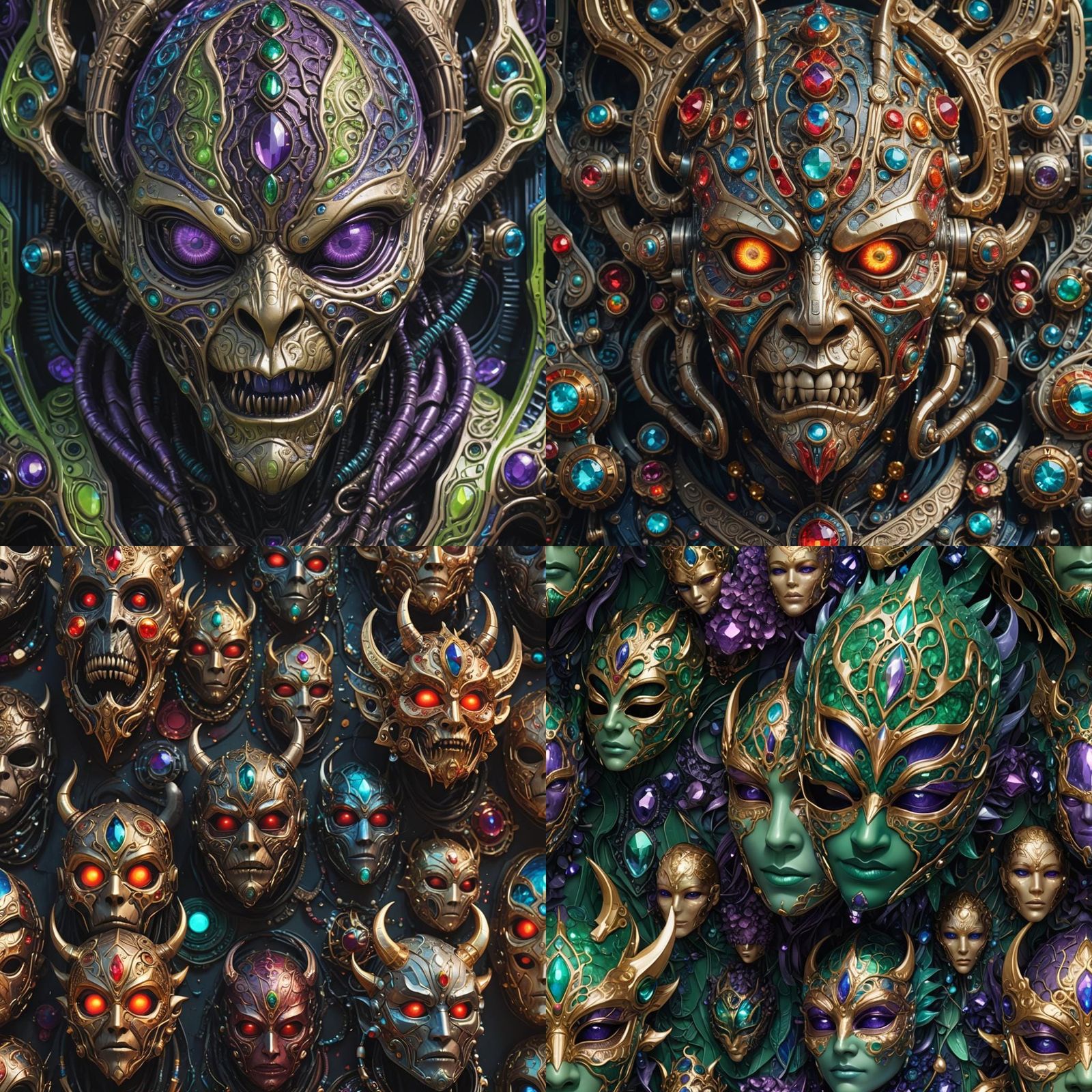 Sci-Fi Monster Masks with Ornate Jewel Details