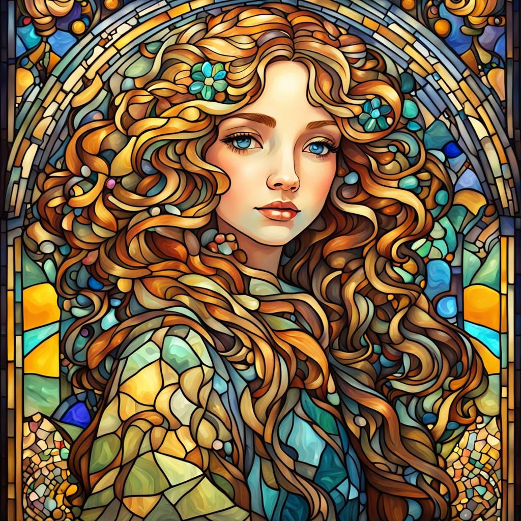 Enchantress in Stained Glass Mosaic Style
