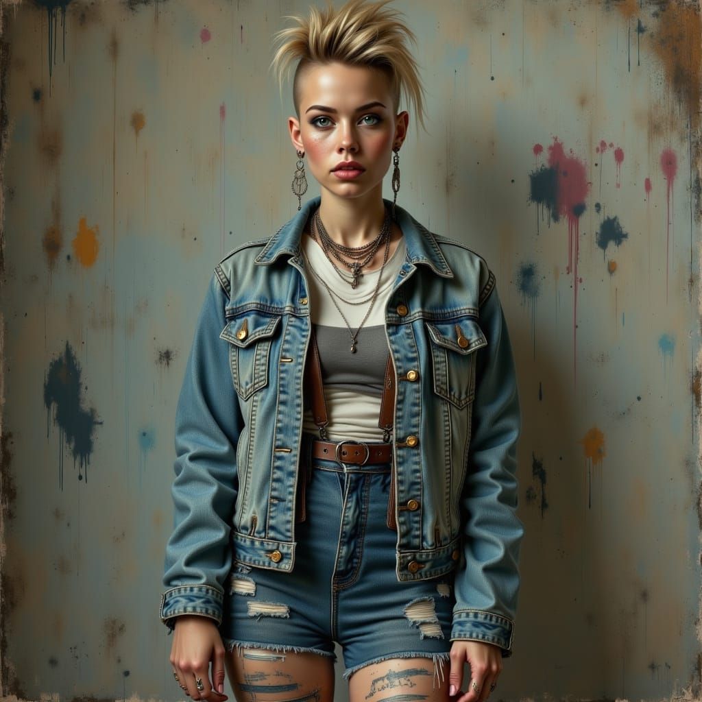 Skinhead Woman Portrait in Neo-Expressionist Style