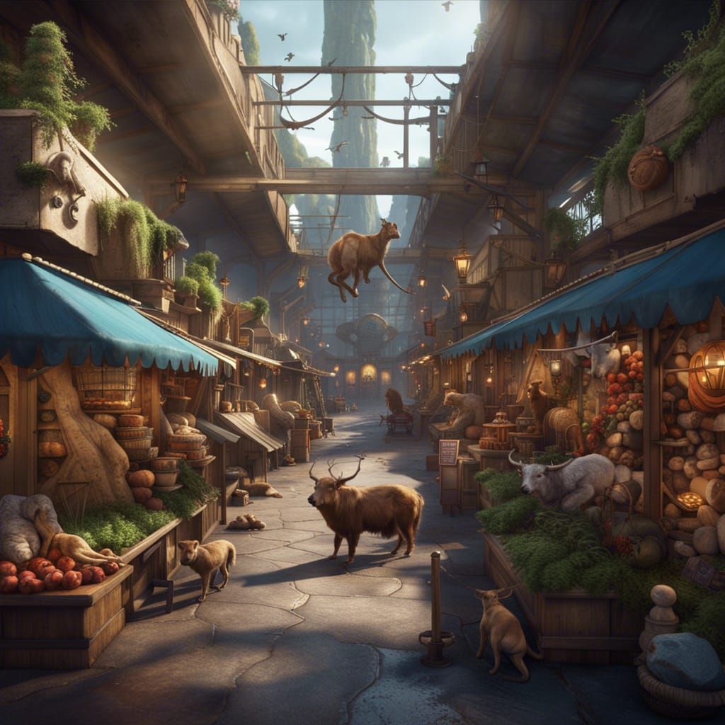 Animals Replace Humans in Walmart: Detailed Matte Painting