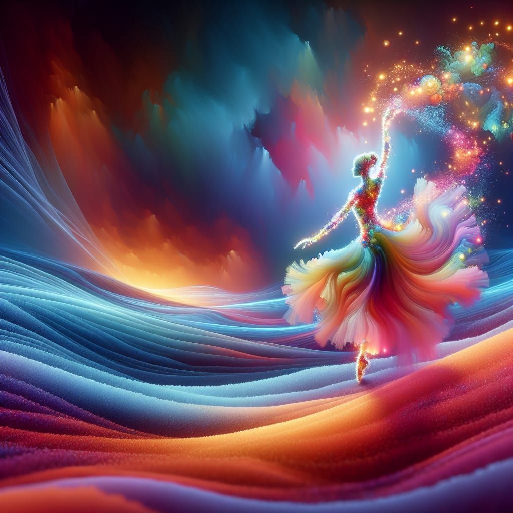 Ethereal Dancer on Velvet Sand in Pre-Modern Style