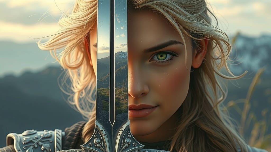 Fantasy Warrior Goddess in Ethereal Landscape