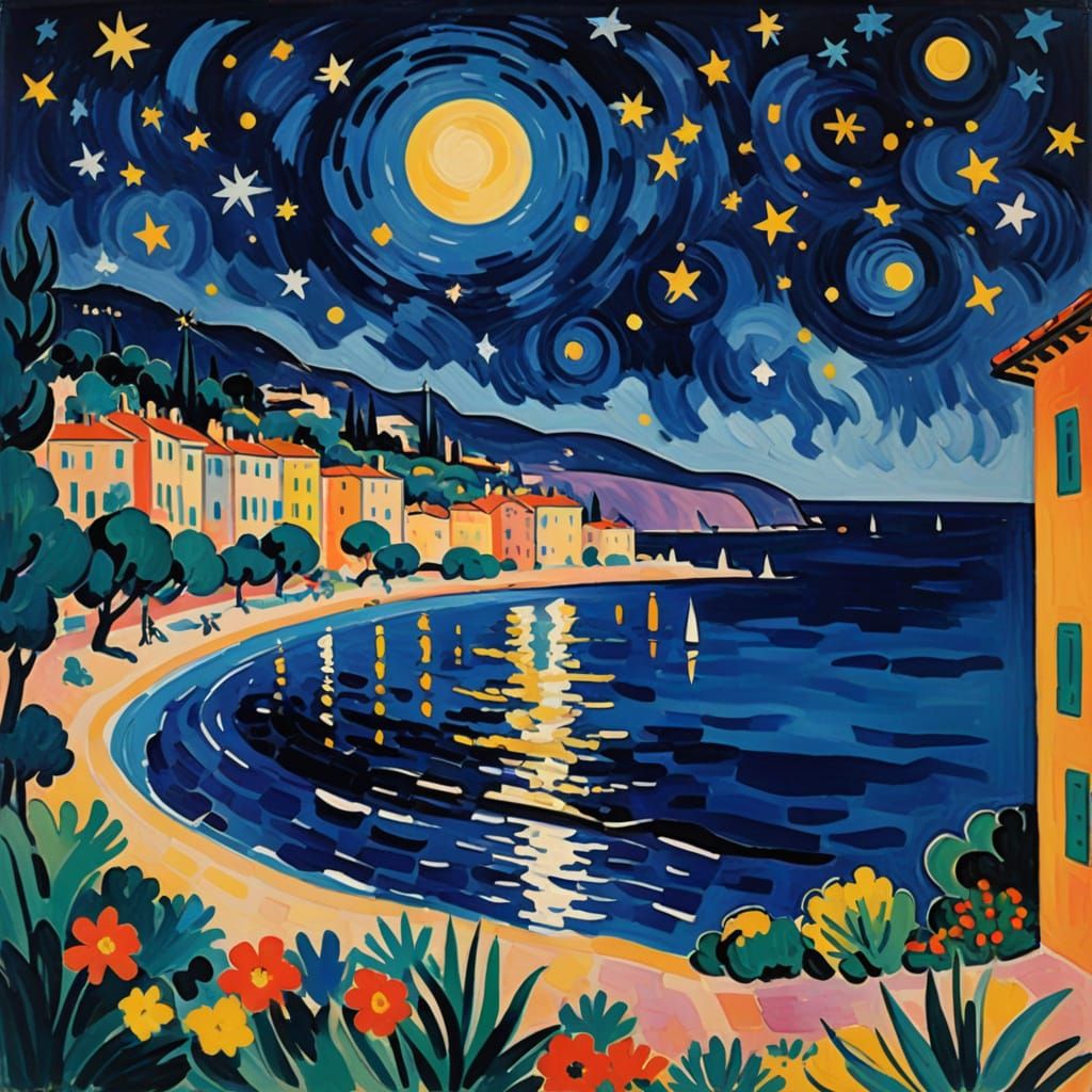 Dreamy Mediterranean Night in Fauvist Style