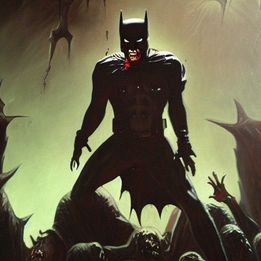 Zombie Batman in a Cave, Oil Painting