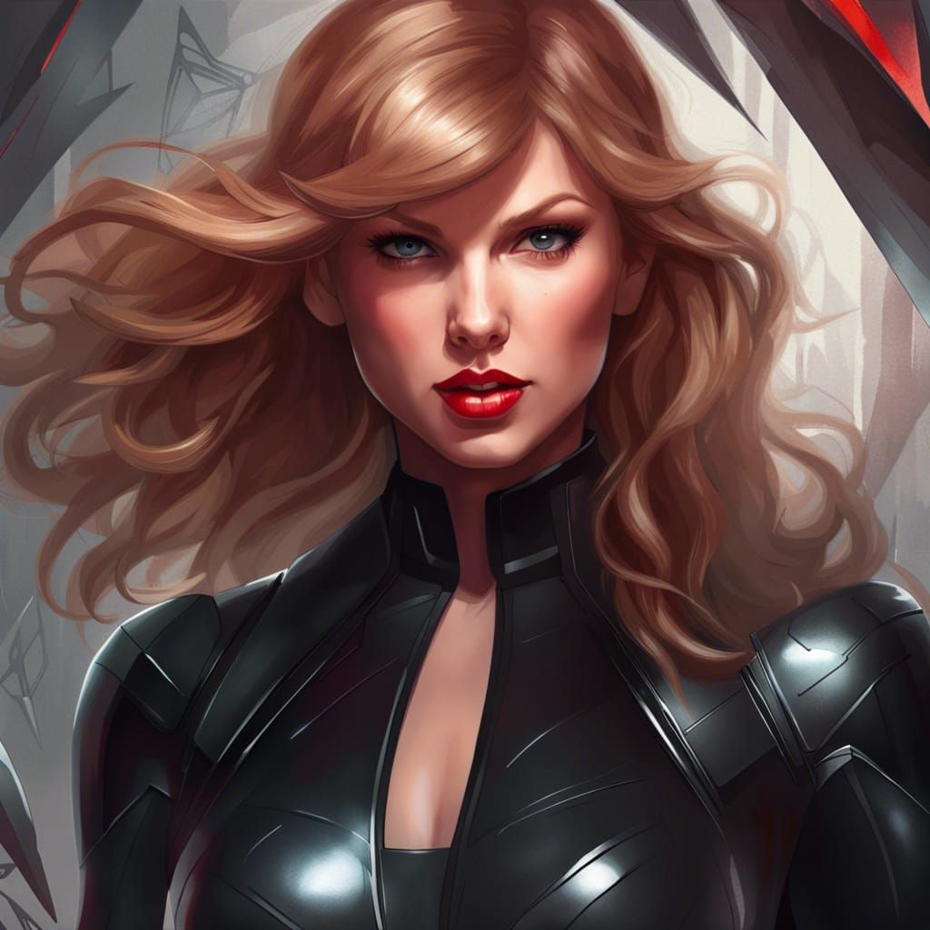 Taylor Swift as Black Widow: Hyperdetailed Portrait