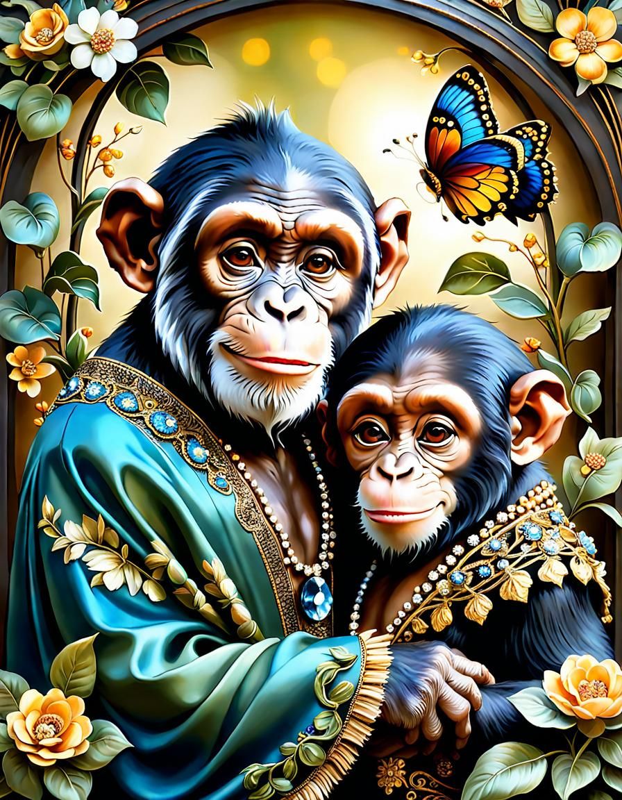 Cute Couple of Chimpanzees