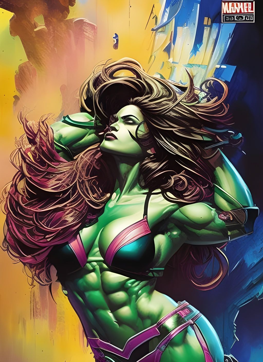 Dramatic She-Hulk Posing in Colorful 3D