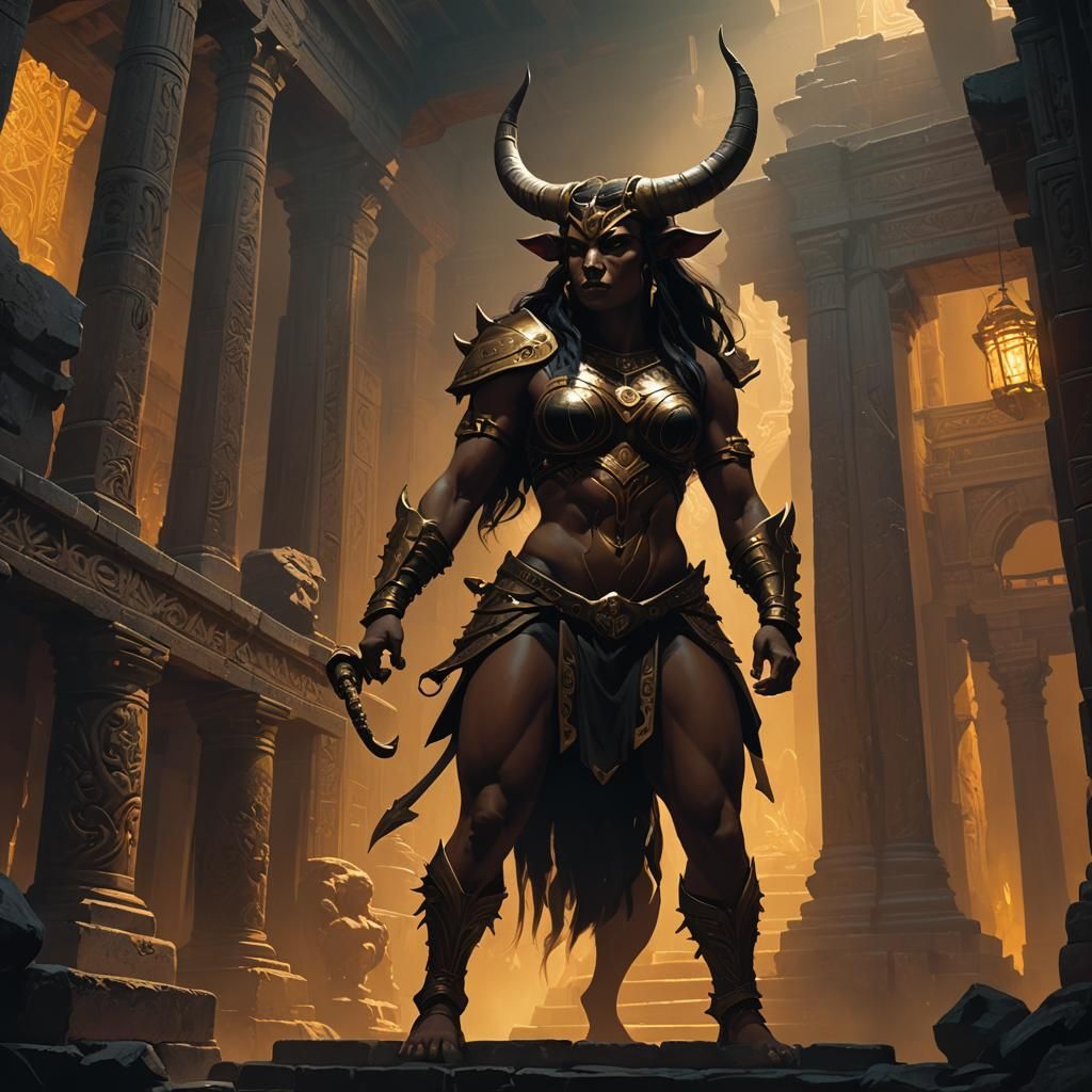Mystical Minotaur in Ancient Temple - Dark Fantasy Concept A...