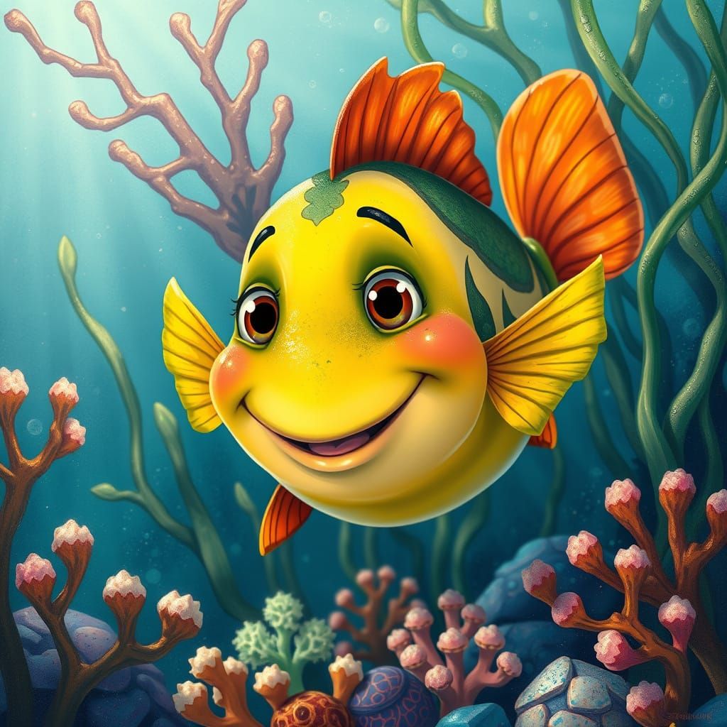Smiling Fish in Coral Reef, Miyazaki-esque Style