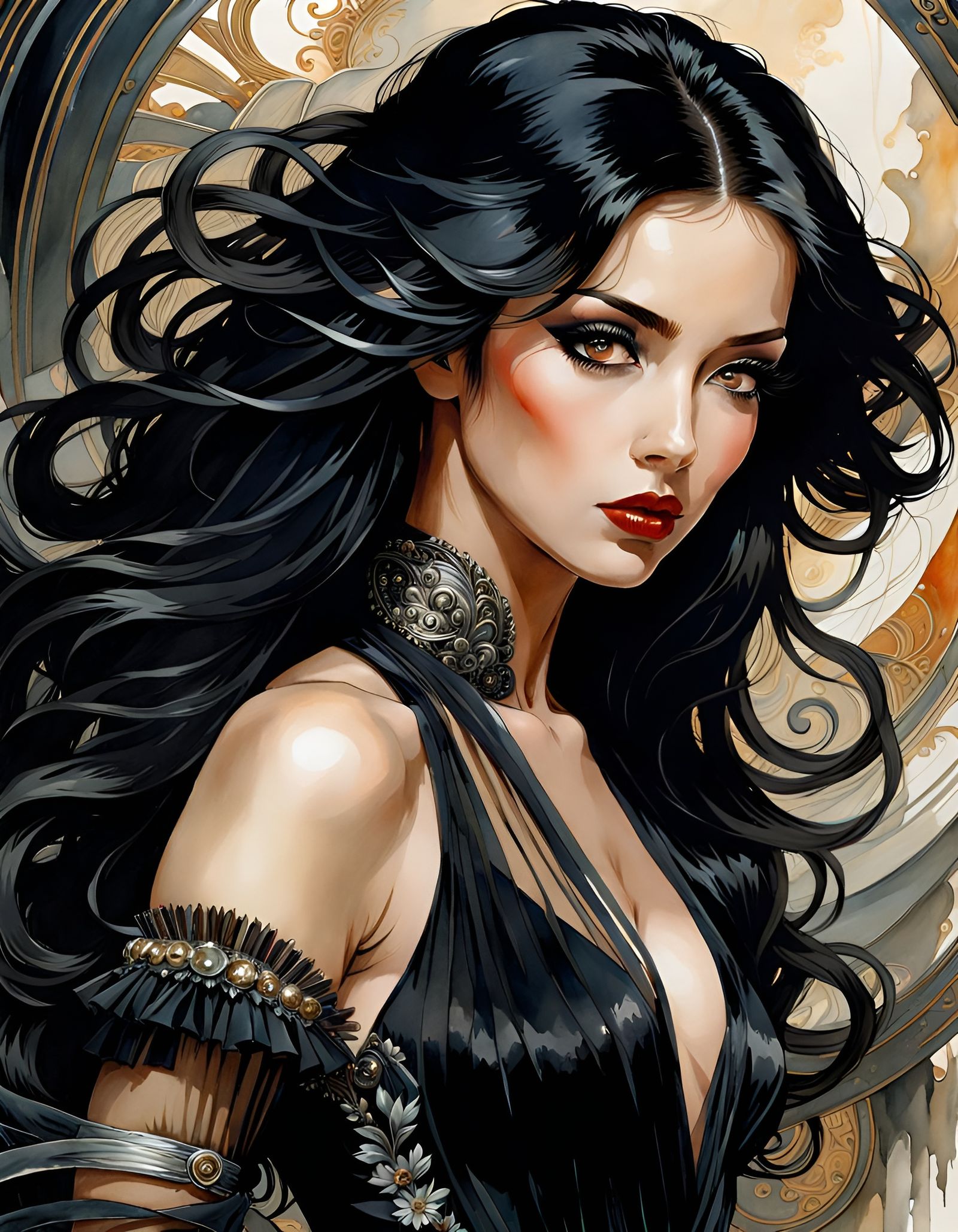 Charming Woman. Abstract Wallpaper in Black Palette