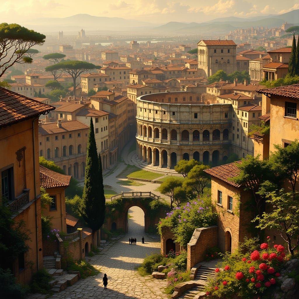 Golden Hour Over Ancient Rome: Aerial View