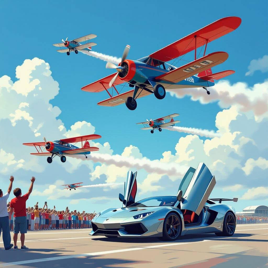 Thrilling Airshow and Fast Car Escape in Digital Painting St...