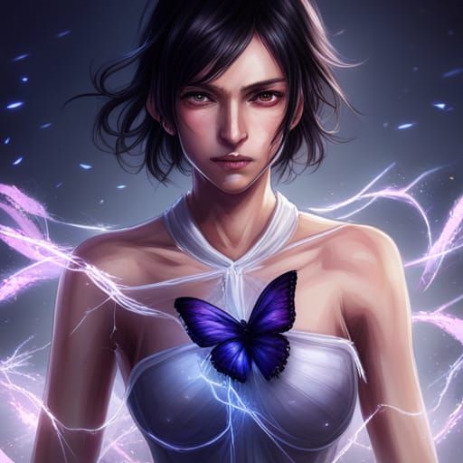 Lightning Woman Portrait with Butterfly in Digital Art Style