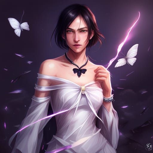 Lightning-Clad Woman with Butterfly: Detailed Concept Art