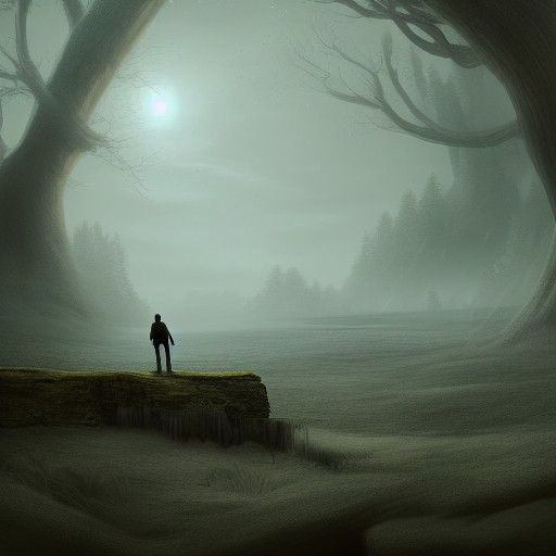 Solitary Figure Surrounded by Thoughts