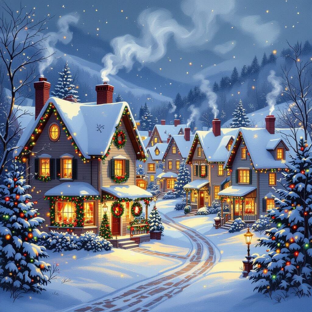Whimsical Christmas Town in Snowy Valley