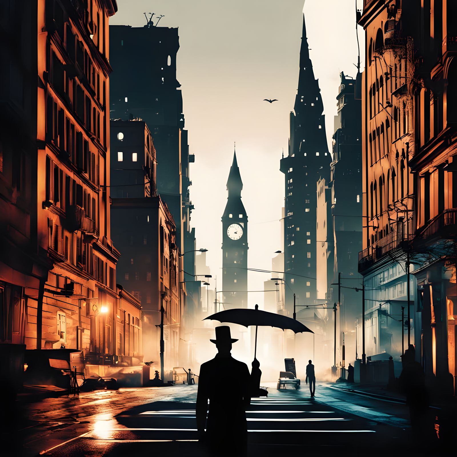 Surreal Clockwork Avenue in Golden Light