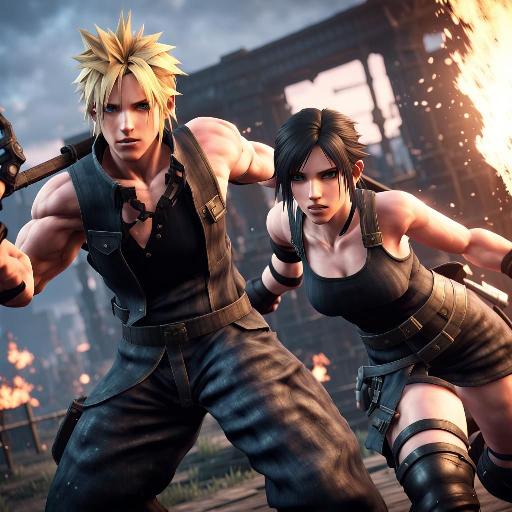Cloud and Tifa in Epic 3D Game Cinematic