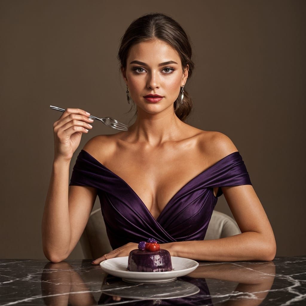 Elegant Woman with Violet Dessert