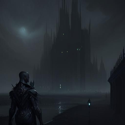 Sinister Gothic Futuristic Landscape at Night