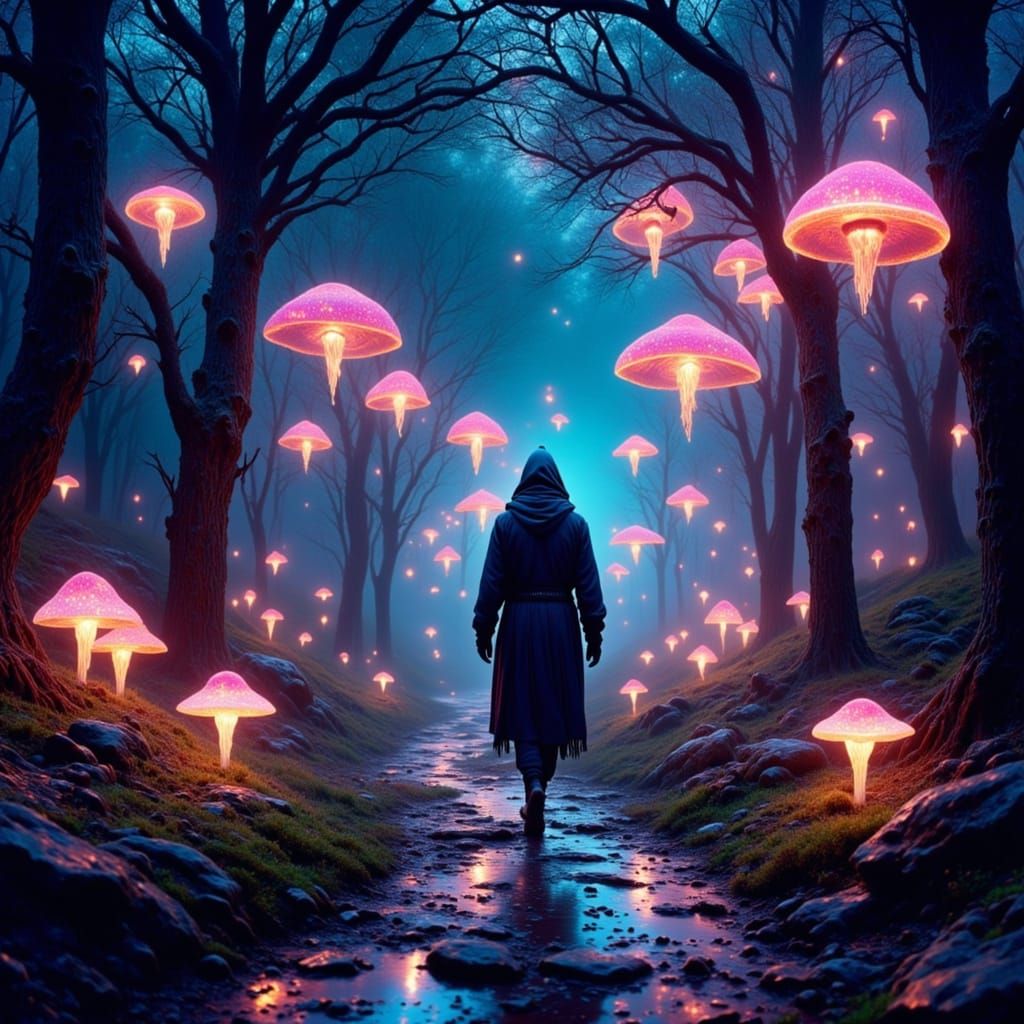 Bioluminescent Forest Trail in Fantasy Concept Art Style