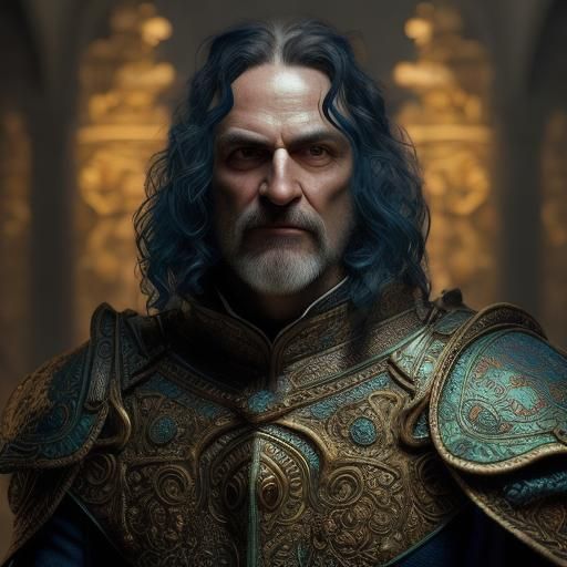 Blue-Skinned Cleric with Green Eyes in D&D Style