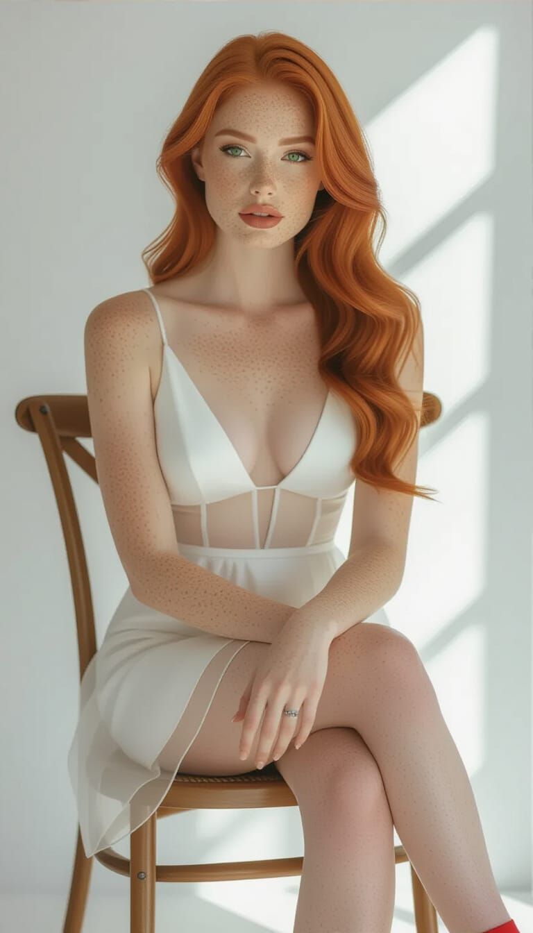 Redhead Woman Portrait with Freckles in Cinematic Style