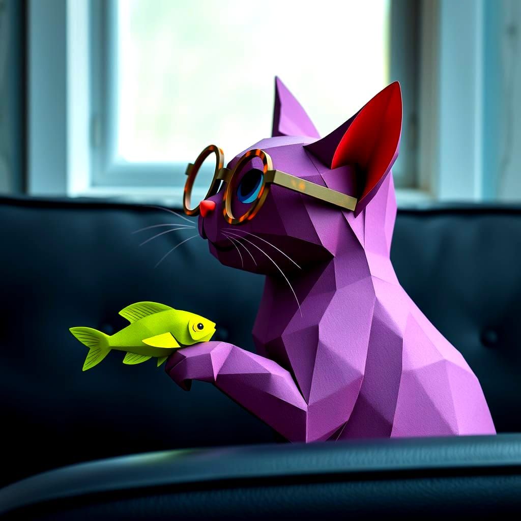 Happy Purple Cat Reading in a Cozy Book Nook