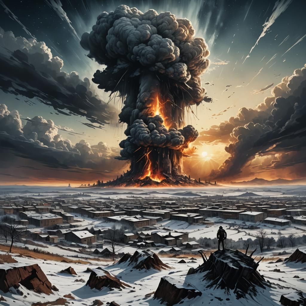 Apocalyptic Panorama: Explosions Light a Desolate Landscape