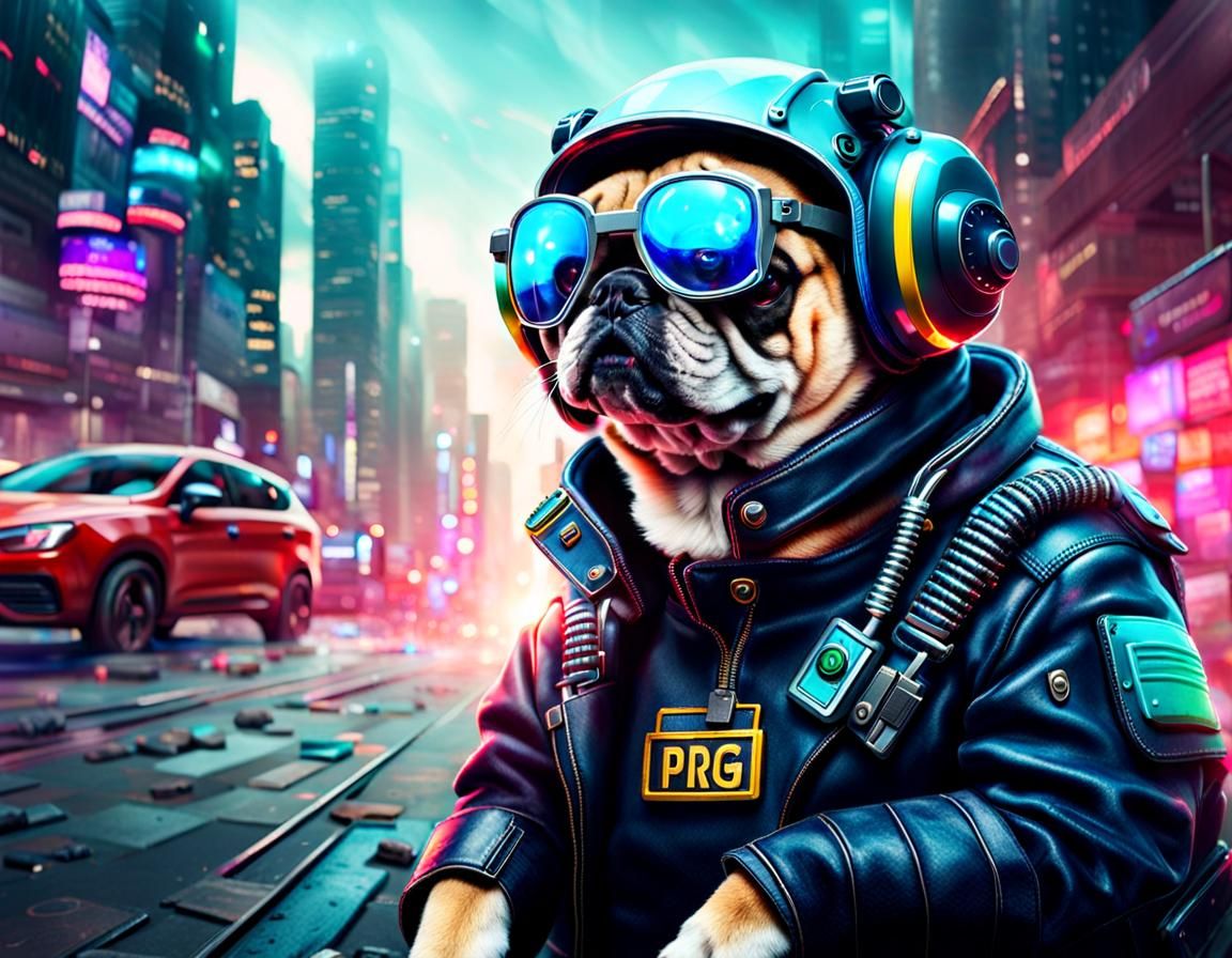 Cyberpunk Pug in Helmet