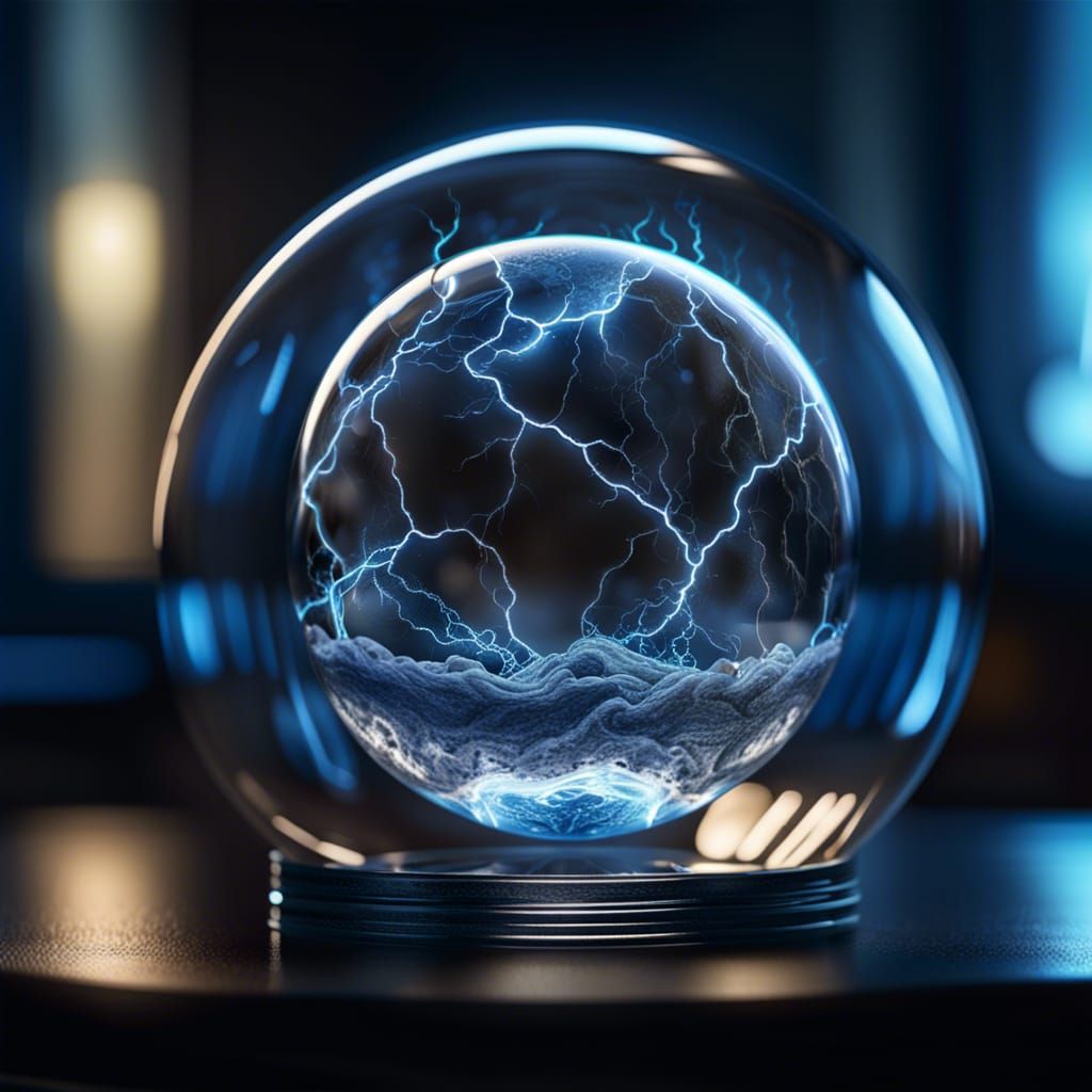 Blue Lightning Enclosed in Glass Sphere, Photorealistic Rend...