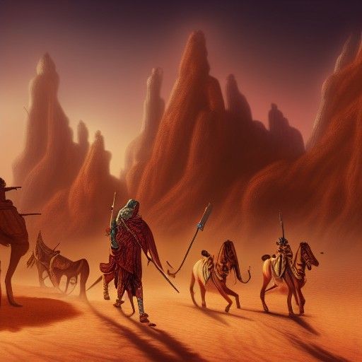 Mansa Munda and his entourage through the desert detailed ma...