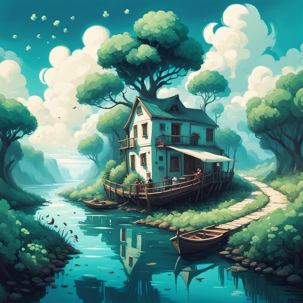 Coastal Chaparral with Canals in Vibrant Colors