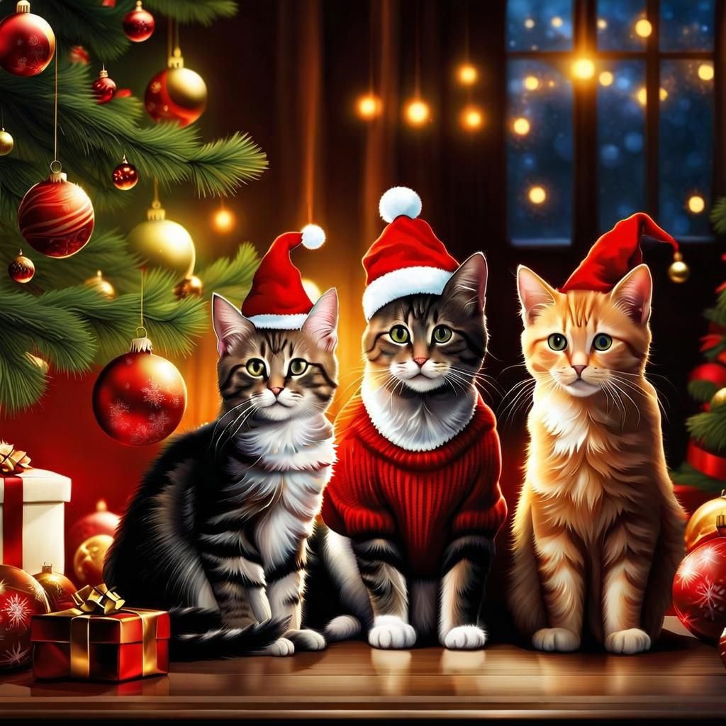 Festive Cats Celebrate Christmas: A Storybook Illustration