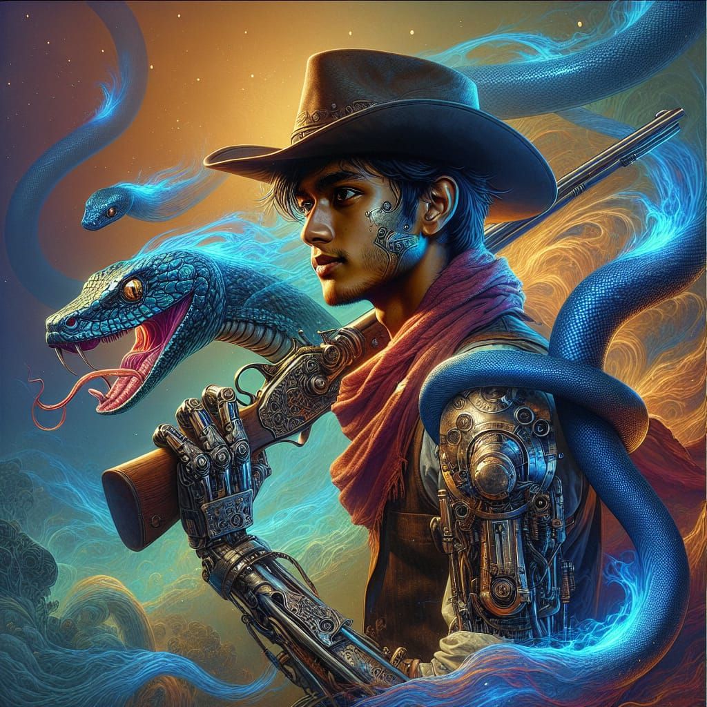 Steampunk Cowboy With Snake in Fantasy Concept Art