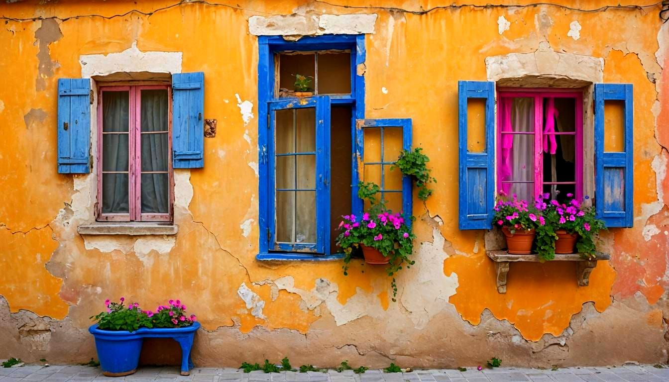 Mediterranean Windows with Petunias, Art Nouveau