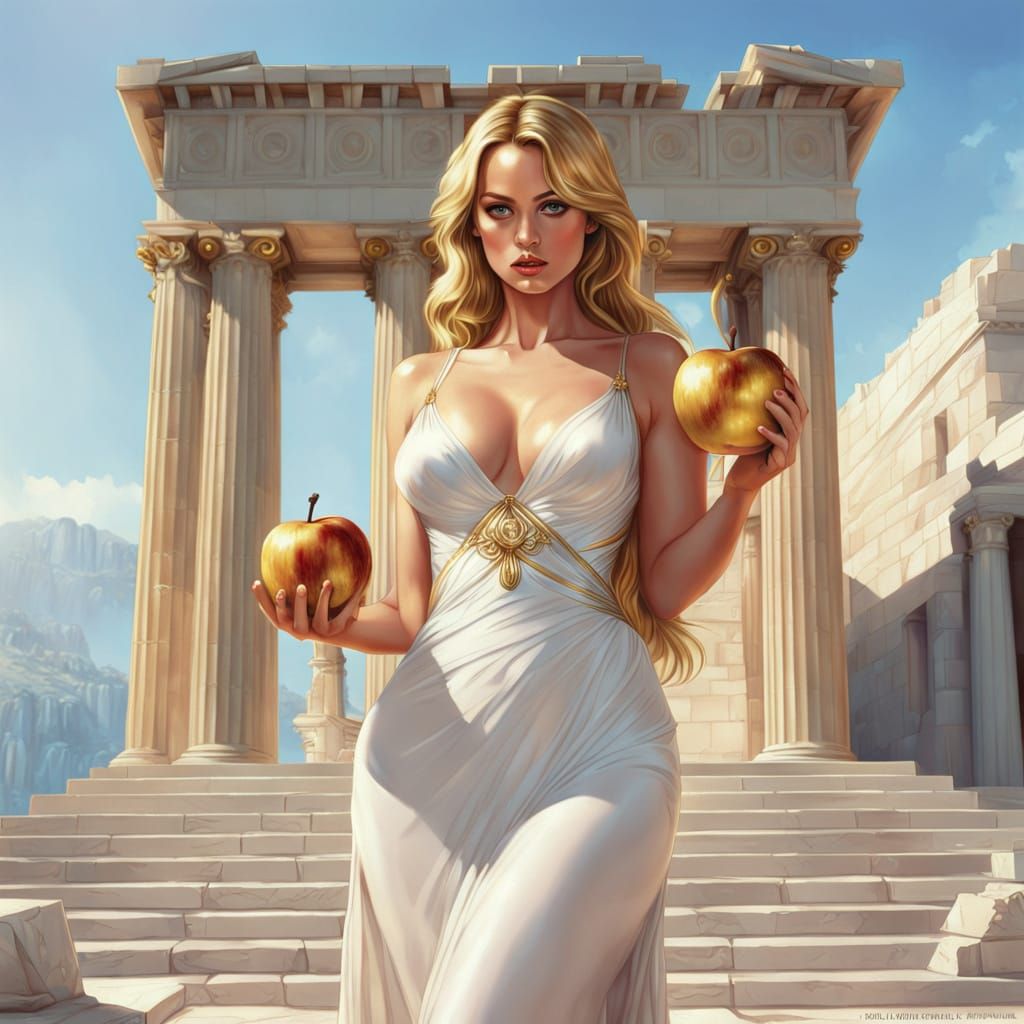 Elegant Greek Goddess in Golden Attire
