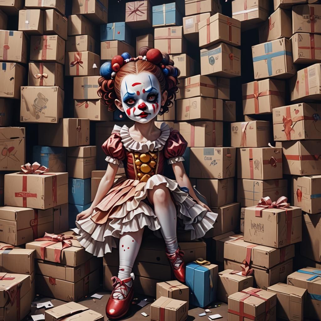Sad Chibi Ballerina Clown in Detailed Matte Painting