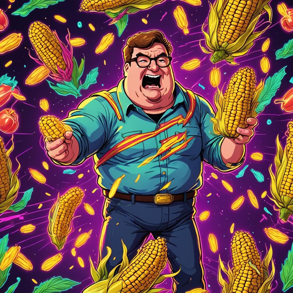 Peter Griffin Battles Corn Superhero in Synthwave Style