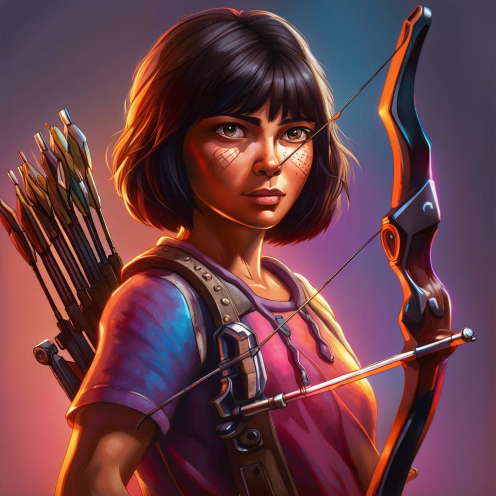 Hyperrealistic Dora with Crossbow Concept Art