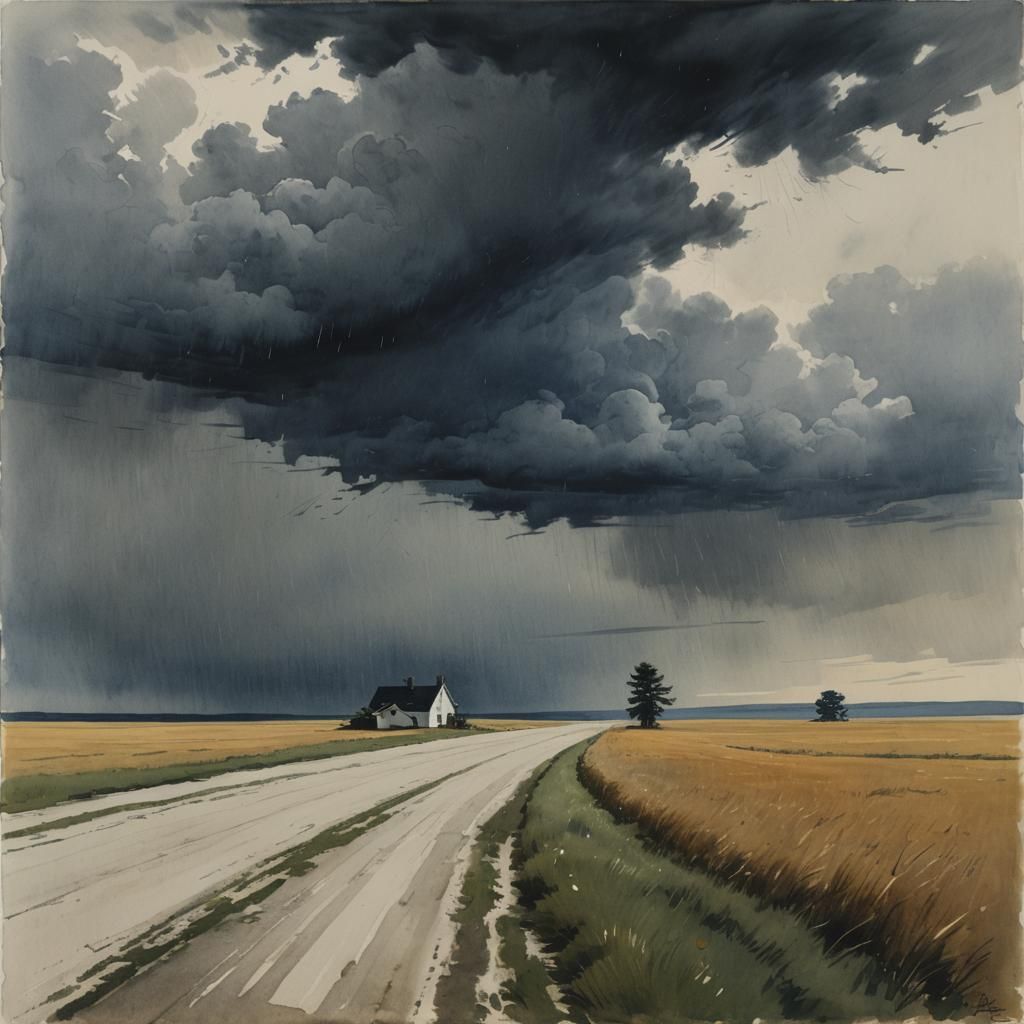 Lone Wolf Gouache Painting in Impressionist Style