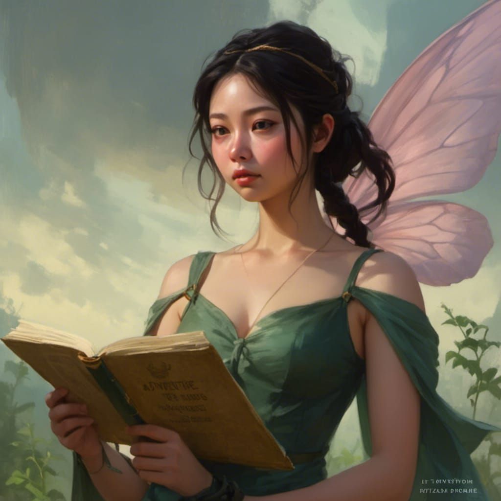 Fairy Girl Plans Adventure: Oil Painting