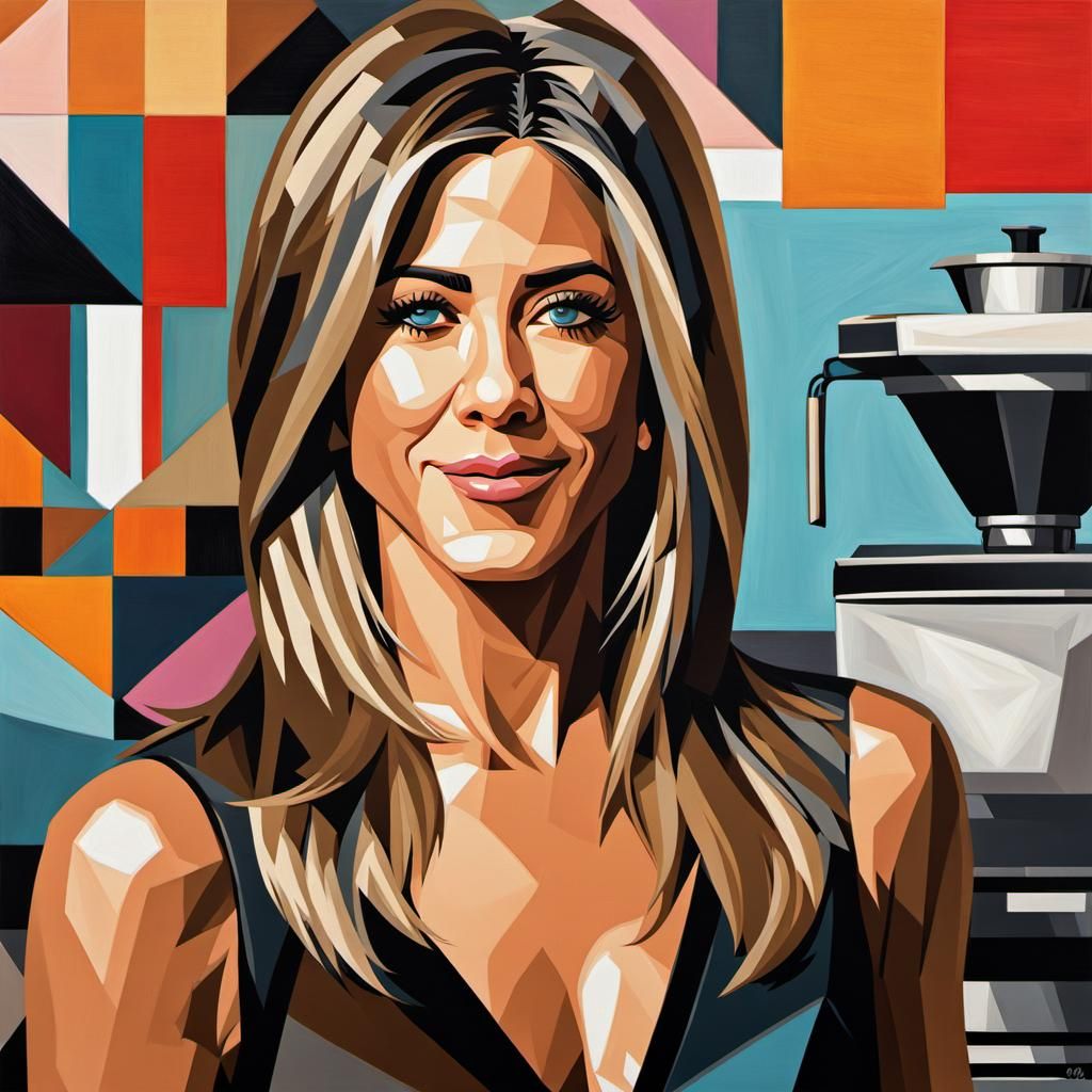 Jennifer Aniston as Barista: Cubist Impasto Painting