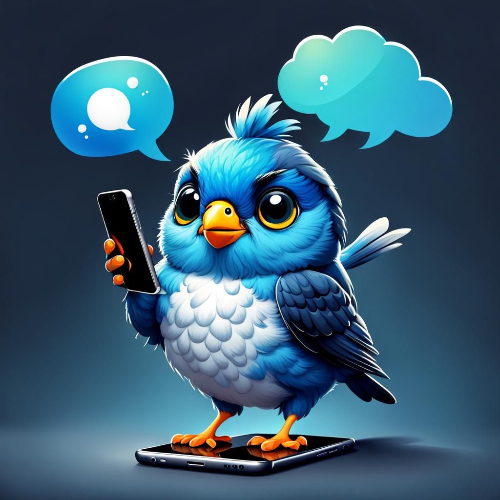 Adorable Bird with Smartphone and Chat Bubble