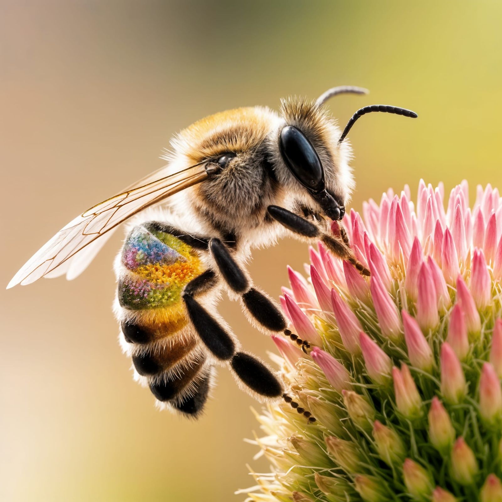 Delicate Bee Extracts Nectar in Vibrant Garden Scene