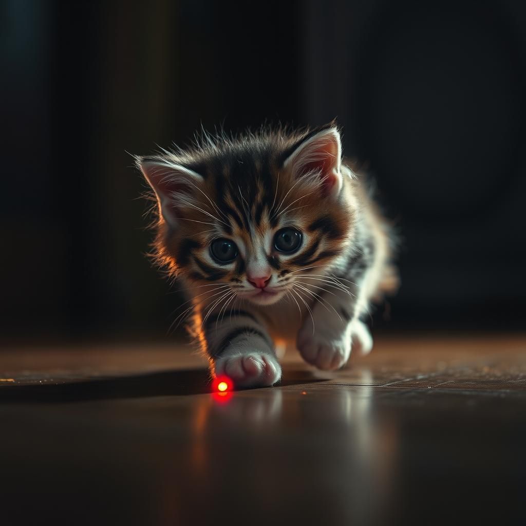 Kitten's Laser Chase: A Cinematic HDR Still