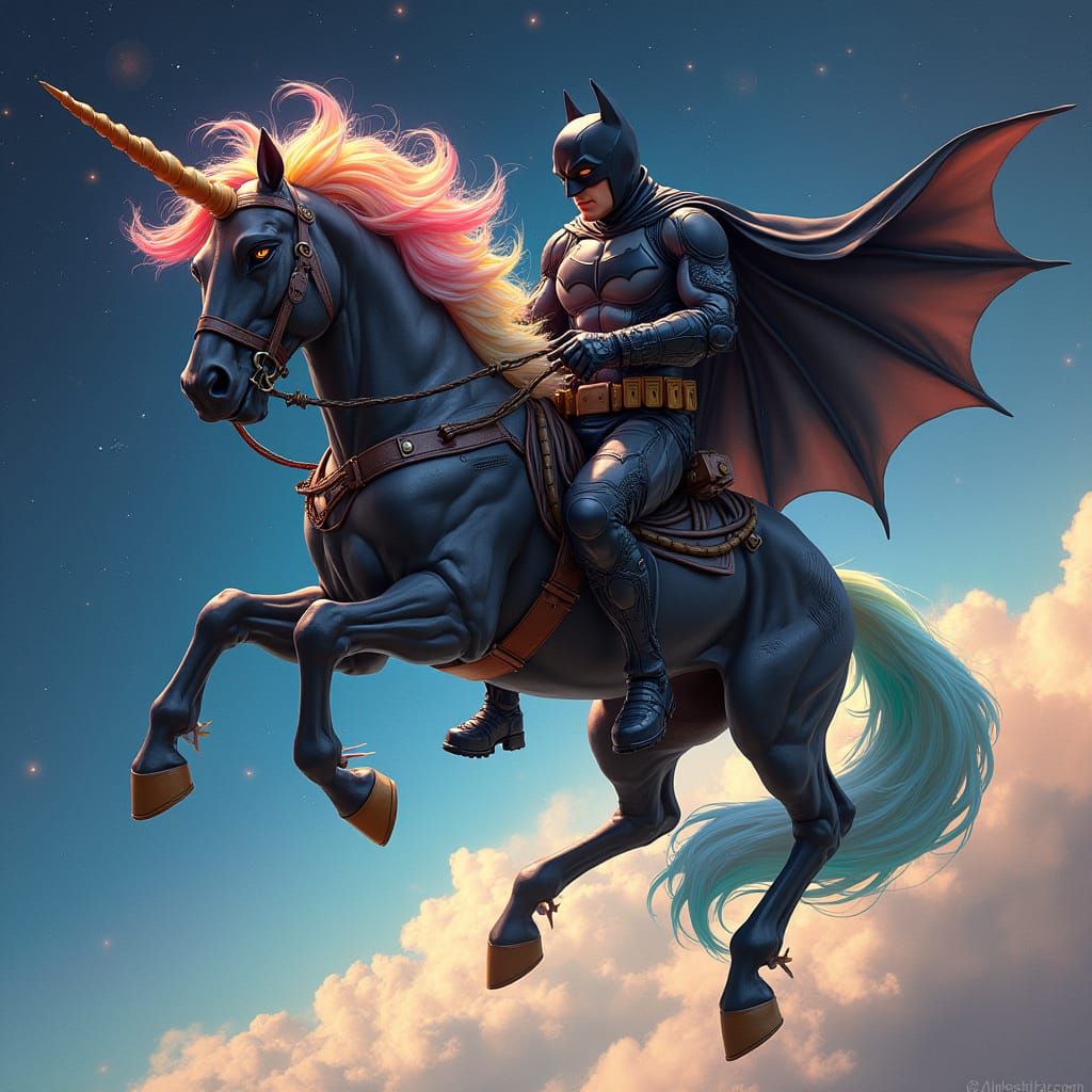 Batman on Unicorn Soaring Through Galaxy