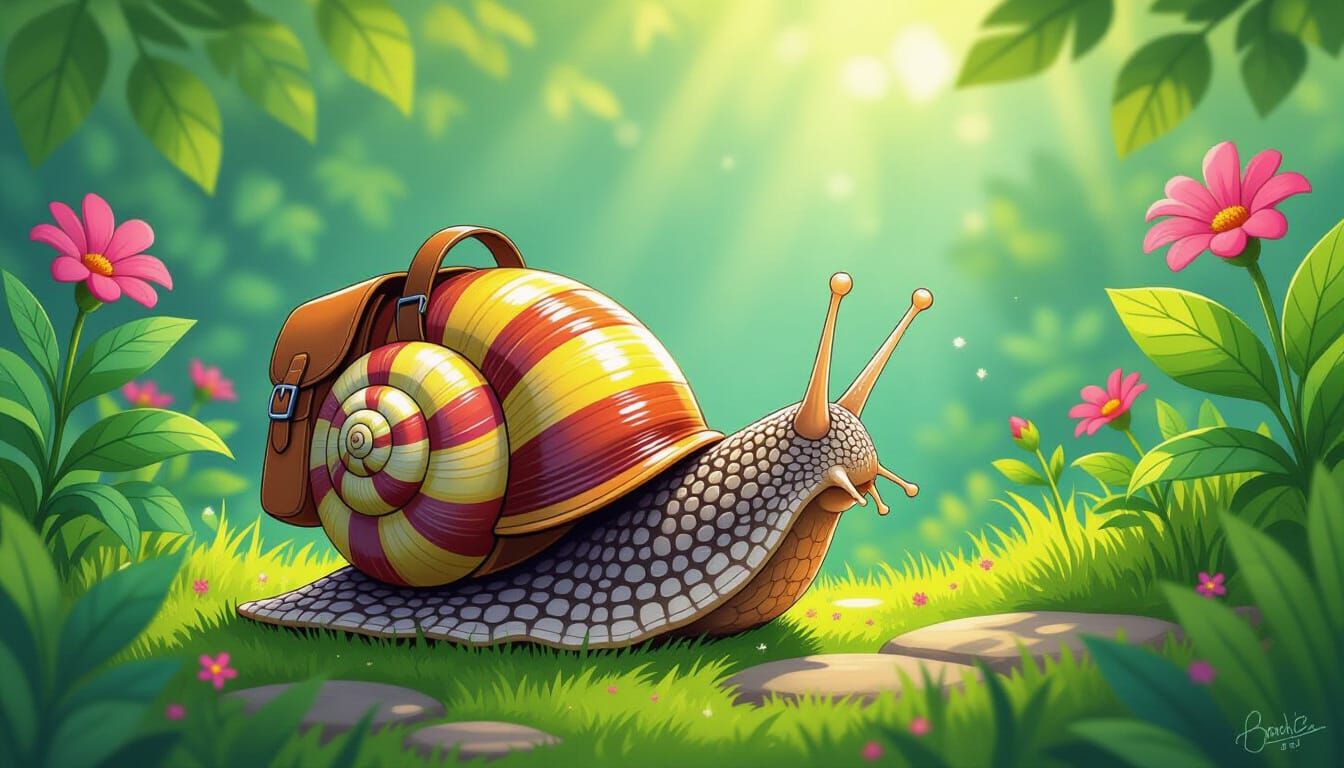 Adventurous Snail Exploring a Lush Garden