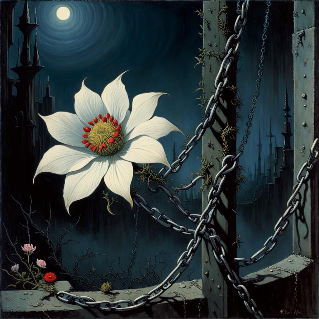 Delicate Flower Struggles in Dreamlike Surrealism