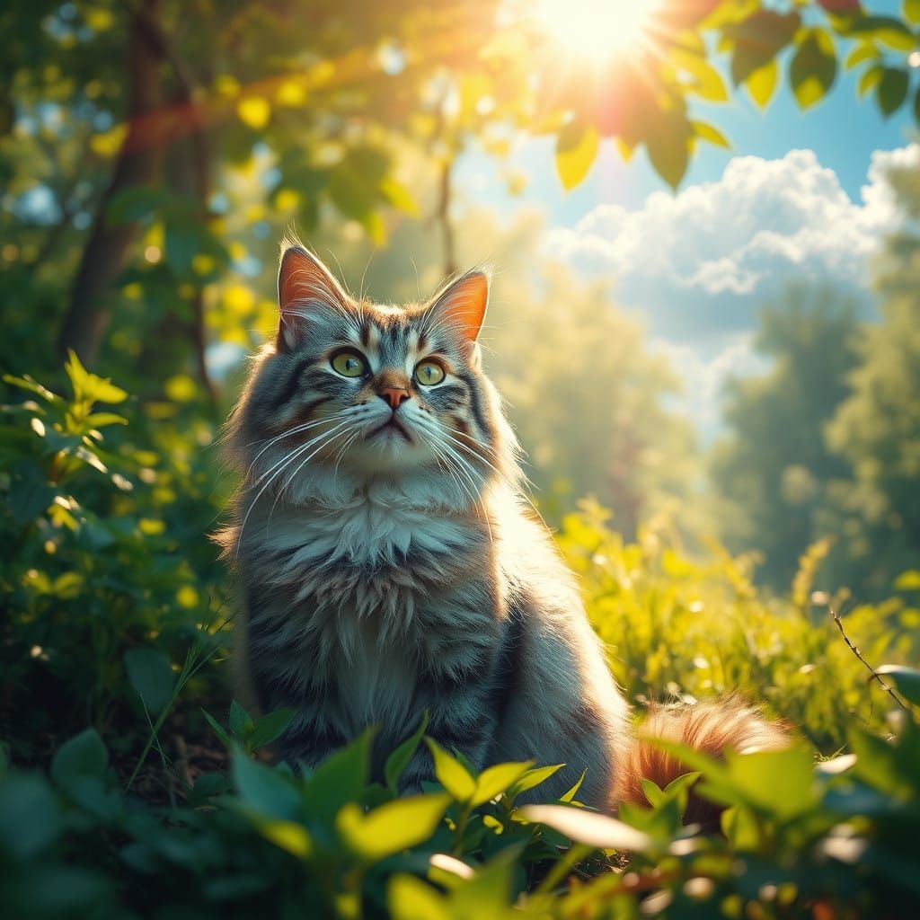 Serenely Posing Cat in Forest
